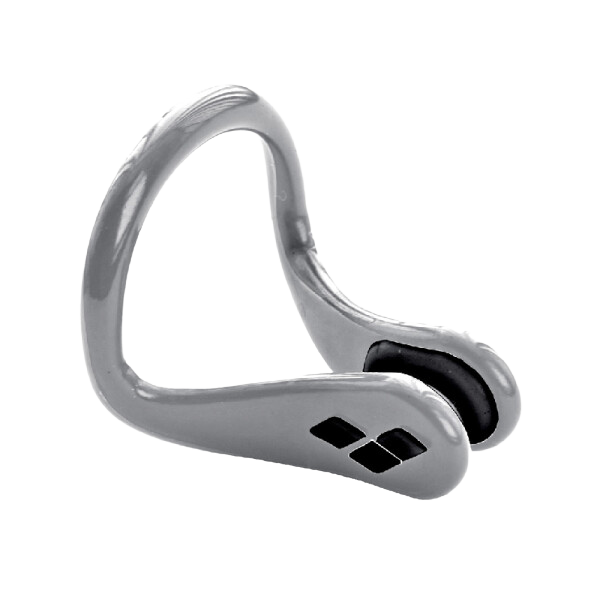 Gray nose clip device at angle showing internal spring mechanism